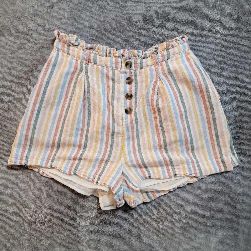 American Eagle Paper Bag Striped Faux Button Fly High Rise Shorts Size Small